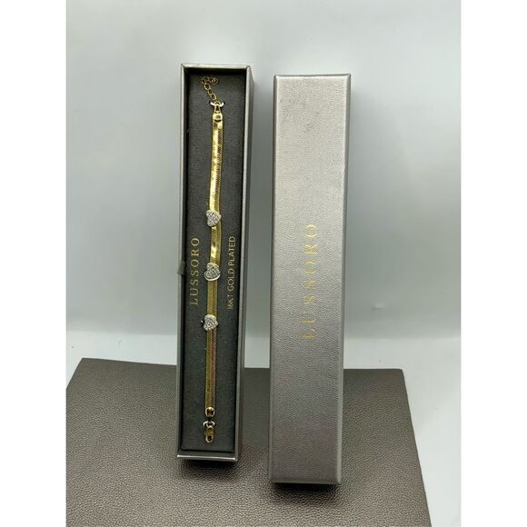 Bracelet in Italian Sterling Silver Simulated Diamond Hearts and 18 K Yellow Gol - Picture 2 of 10